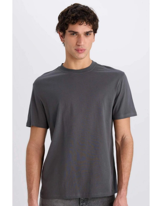 %100 Pamuk New Regular Fit Bisiklet Yaka Basic Düz Kısa Kollu Tişört