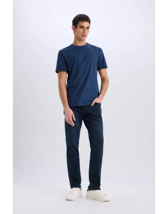 %100 Pamuk New Regular Fit Bisiklet Yaka Basic Düz Kısa Kollu Tişört V7699AZ24SP Lacivert