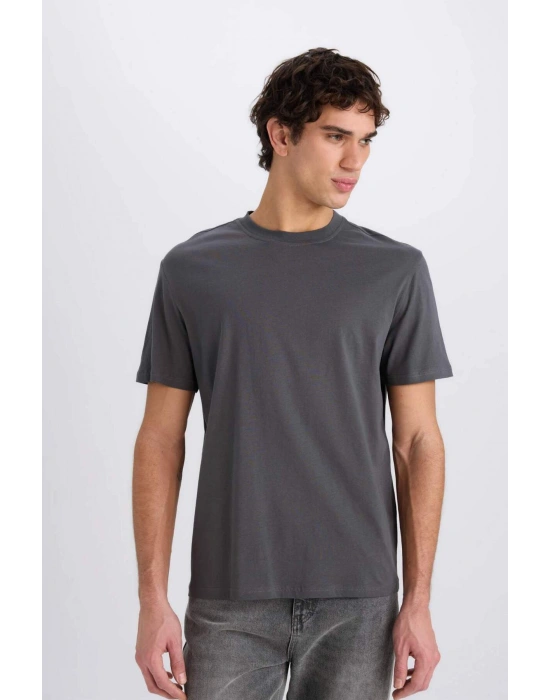 %100 Pamuk New Regular Fit Bisiklet Yaka Basic Düz Kısa Kollu Tişört