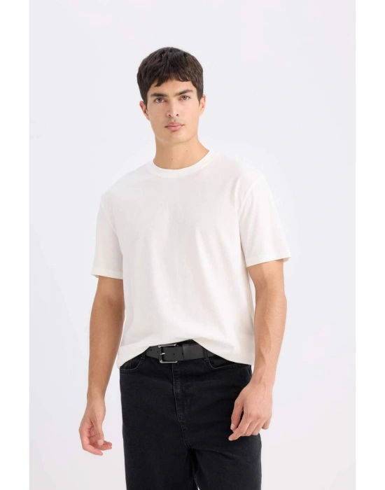 %100 Pamuk New Regular Fit Bisiklet Yaka Basic Düz Kısa Kollu Tişört V7699AZ24SP Beyaz