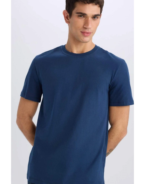 %100 Pamuk New Regular Fit Bisiklet Yaka Basic Düz Kısa Kollu Tişört V7699AZ24SP Lacivert