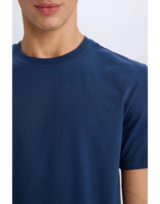 %100 Pamuk New Regular Fit Bisiklet Yaka Basic Düz Kısa Kollu Tişört V7699AZ24SP Lacivert