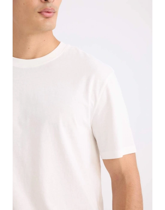 %100 Pamuk New Regular Fit Bisiklet Yaka Basic Düz Kısa Kollu Tişört V7699AZ24SP Beyaz