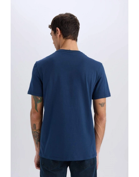 %100 Pamuk New Regular Fit Bisiklet Yaka Basic Düz Kısa Kollu Tişört V7699AZ24SP Lacivert