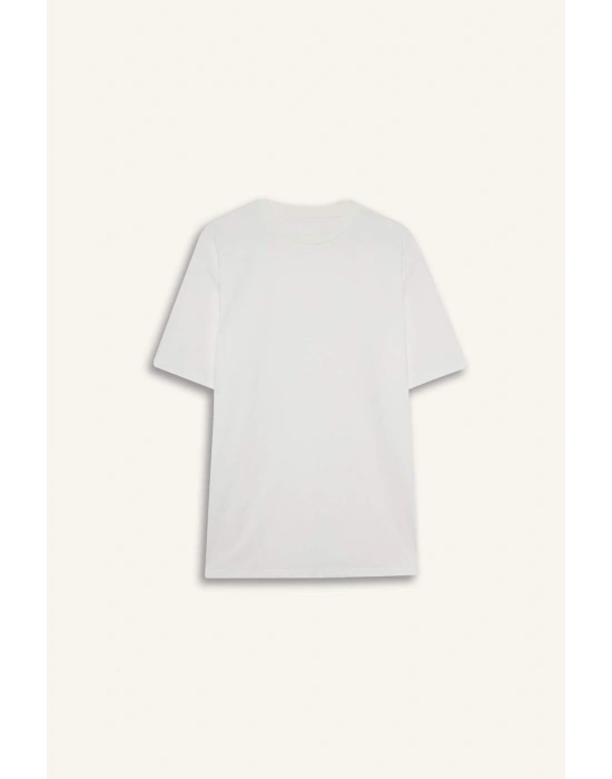 %100 Pamuk New Regular Fit Bisiklet Yaka Basic Düz Kısa Kollu Tişört V7699AZ24SP Beyaz