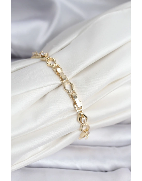 14K Gold Renk Kaplama Baklava Dilim Model Kadın Bileklik