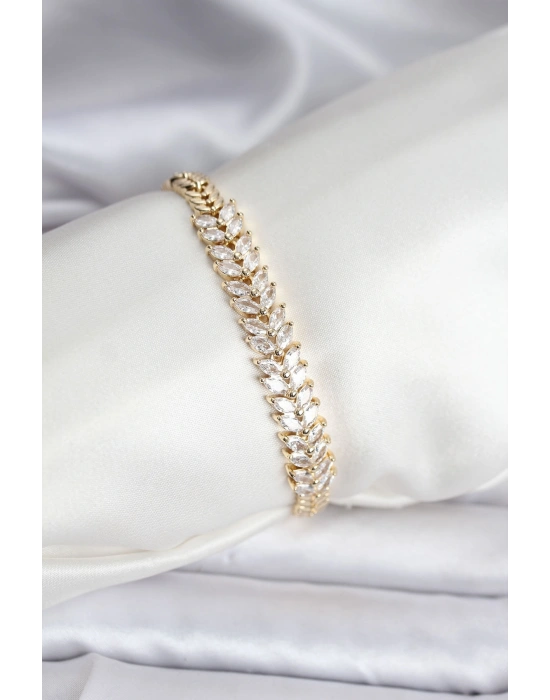 14K Gold Renk Kaplama Başak Model Zirkon Taşlı CM Kadın Bileklik