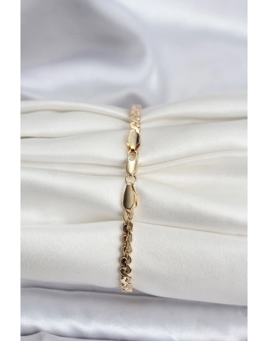 14K Gold Renk Kaplama Ezme Yılan Zincir Model CM Kadın Bileklik