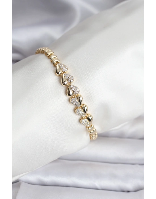 14K Gold Renk Kaplama Kalp Model CM Kadın Bileklik