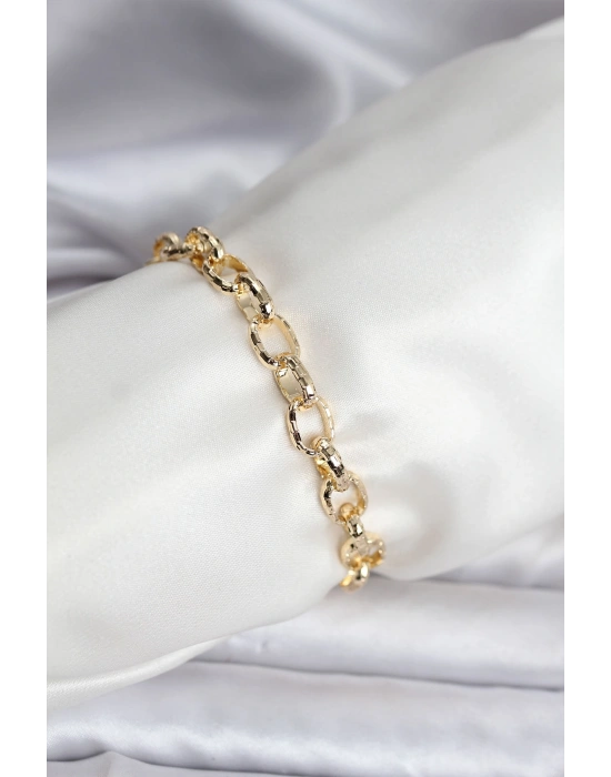 14K Gold Renk Kaplama Lazerli Zincir Model CM Kadın Bileklik