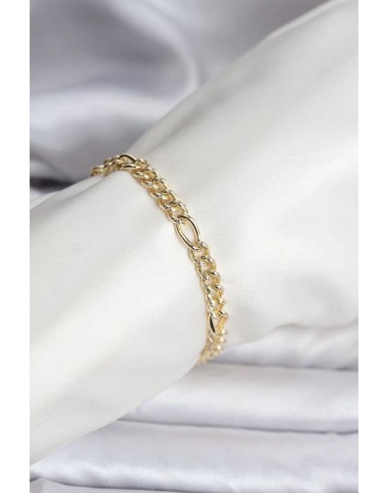 14K Gold Renk Kaplama Lazerli Zincir Model CM Kadın Bileklik