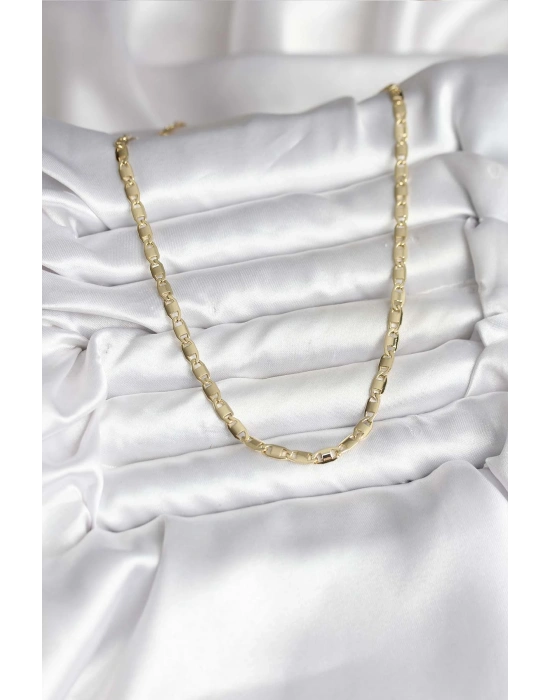 14K Gold Renk Kaplama Plaka Ezme Model Zincirli CM Kadın Kolye