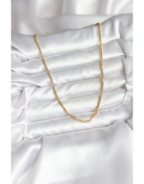 14K Gold Renk Kaplama Topçuk Zincirli Model CM Kadın Kolye