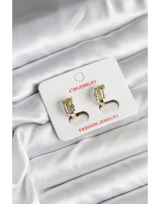 14K Gold Renk Kaplama Yarım Halka Zirkon Taşlı CM Kadın Küpe