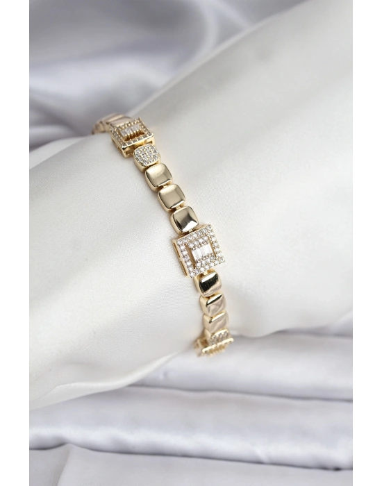 14K Gold Renk Kaplama Zirkon Taşlı CM Kadın Bileklik