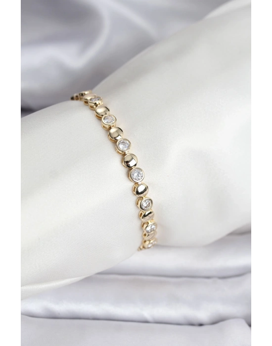 14K Gold Renk Kaplama Zirkon Taşlı CM Kadın Bileklik