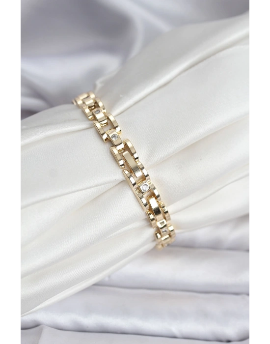 14K Gold Renk Kaplama Zirkon Taşlı CM Kadın Bileklik