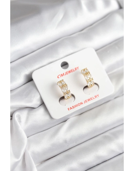 14K Gold Renk Kaplama Zirkon Taşlı CM Kadın Küpe