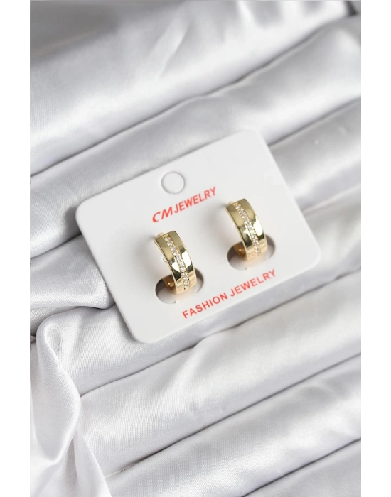 14K Gold Renk Kaplama Zirkon Taşlı Halka Model CM Kadın Küpe