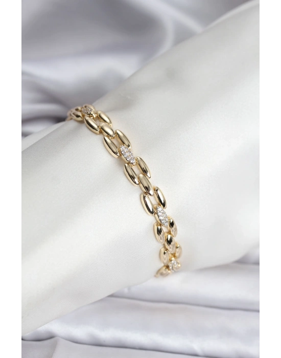 14K Gold Renk Kaplama Zirkon Taşlı Model CM Kadın Bileklik
