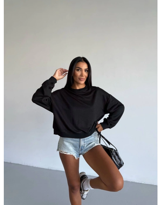 2 iplik bisiklet yaka sweat siyah f2339