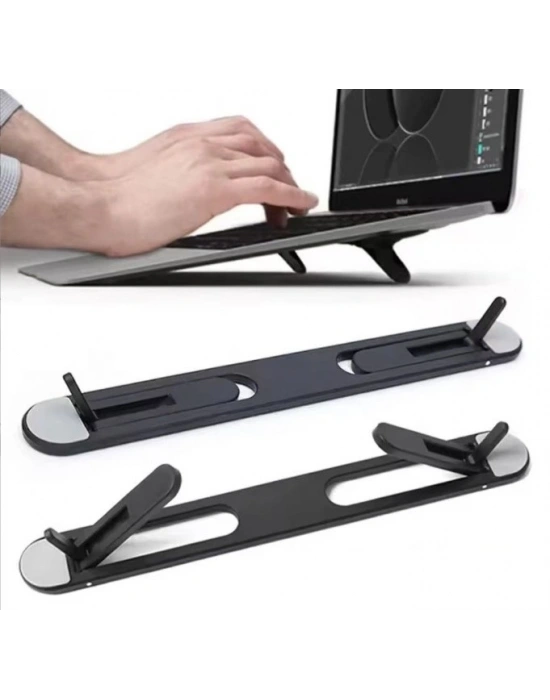 2 Kademeli Katlanabilir ve Yapışkanlı Laptop Standı Siyah