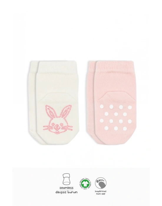 2Li Hayvan Figürlü Kaymaz Soket Çorap 10104 Pembe Ekru