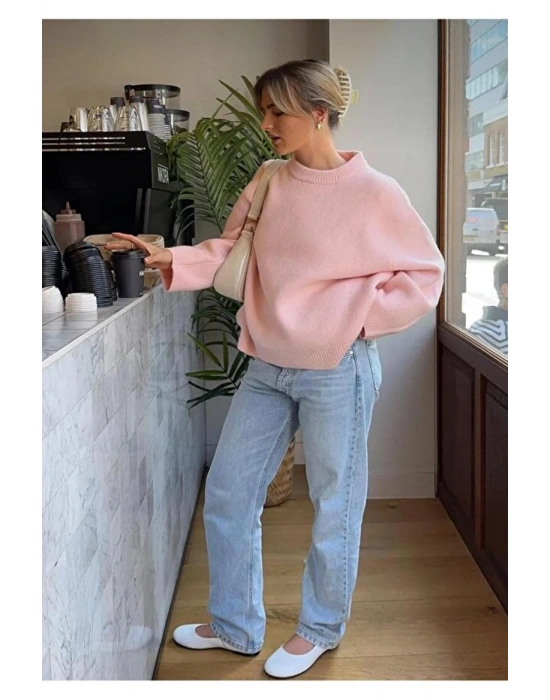 2 Li Kombin ( kazak + gömlek ) Kadın Oversize Kalıp Kışlık Kazak ve Çizgili Gömlek