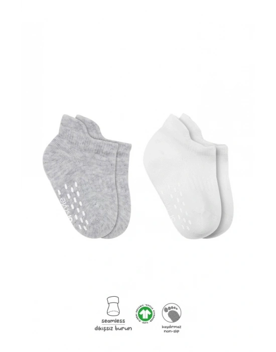 2Li Sneakers Kaymaz Basic Penye Çorap 20103 Gri Beyaz