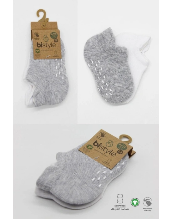 2Li Sneakers Kaymaz Basic Penye Çorap 20103 Gri Beyaz