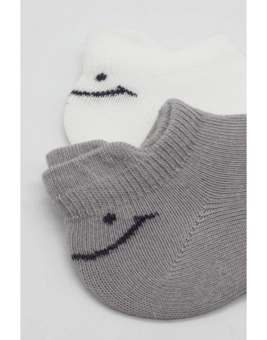 2Li Sneakers Smile Penye Çorap 20106 Gri Ekru