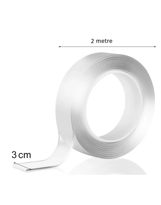 2 metre 2 cm Çift Taraflı Şeffaf Bant