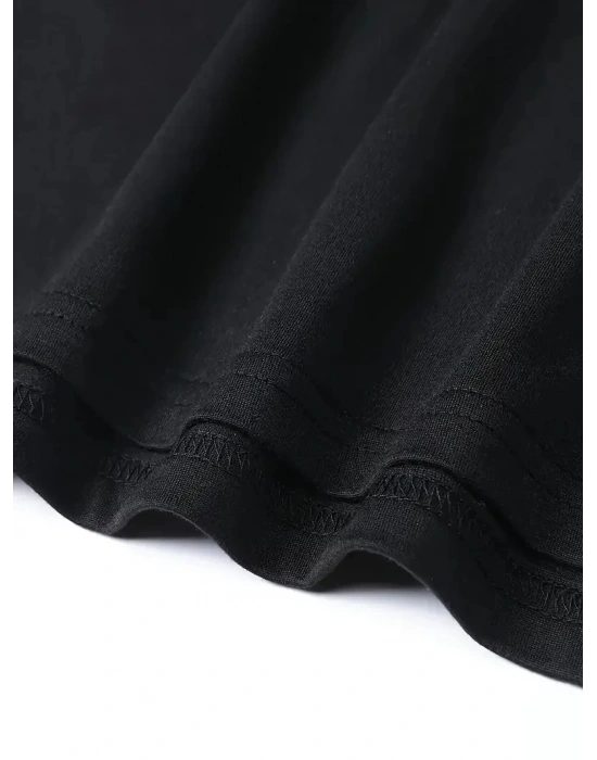 20/1 Penye Compack Baskılı Oversize Bisiklet Yaka Kısa Kol T-shirt - Siyah