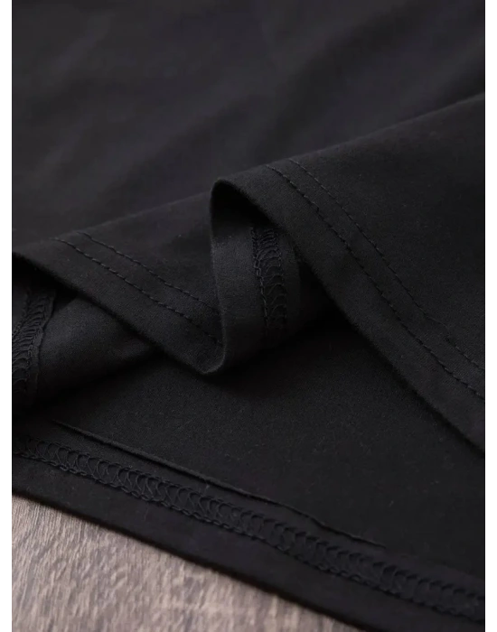 20/1 Penye Compack Baskılı Oversize Bisiklet Yaka Kısa Kol Yazlık T-shirt - Siyah