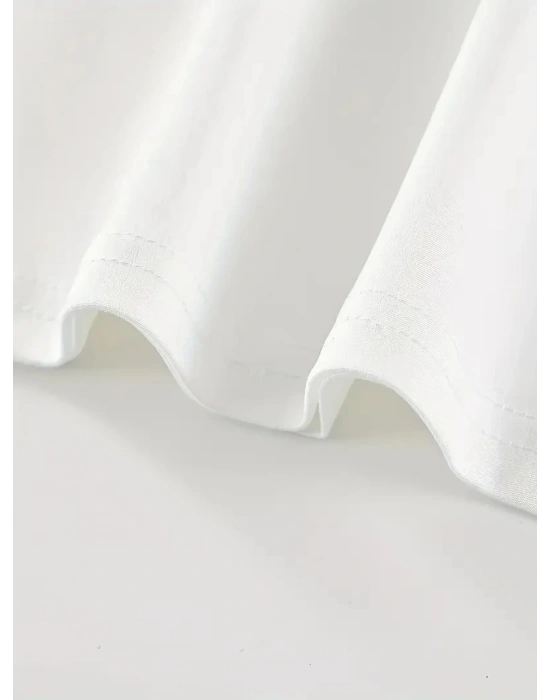 20/1 Penye Compack Baskılı Oversize Kısa Kol Bisiklet Yaka T-shirt - Beyaz