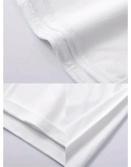 20/1 Penye Compack Bisiklet Yaka Kore tarzı sevimli ayı baskı Kısa Kol Erkek t-shirt - Beyaz