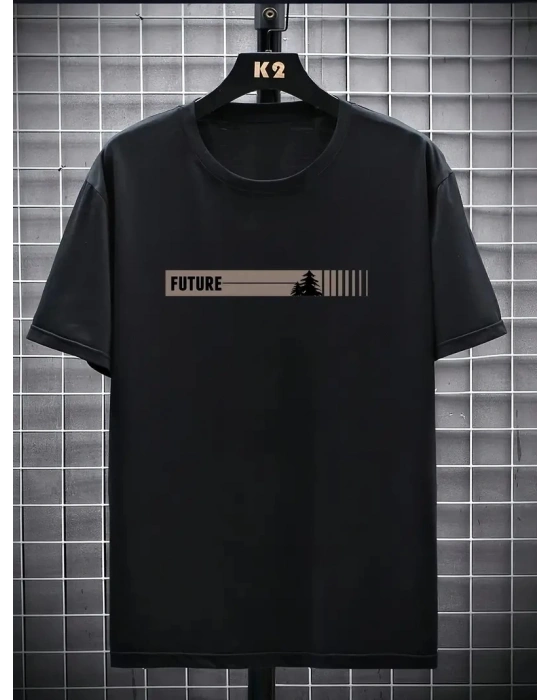 20/1 Penye Compack FUTRE Baskılı Oversize Kısa Kol Bisiklet Yaka T-shirt - Siyah