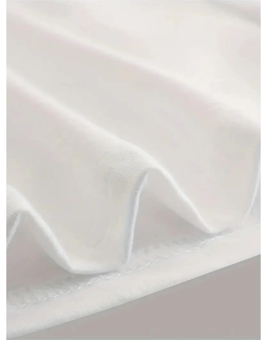 20/1 Penye Compack Ön Arka Ejder Baskılı Oversize Bisiklet Yaka T-shirt - Beyaz