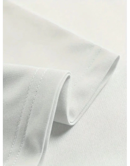 20/1 Penye Compack Ön Arka Ejder Baskılı Oversize Bisiklet Yaka T-shirt - Beyaz