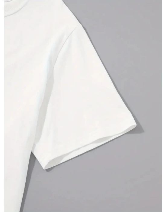 20/1 Penye Compack Palmiye Baskılı Oversize Bisiklet Yaka Kısa Kol T-shirt - Beyaz