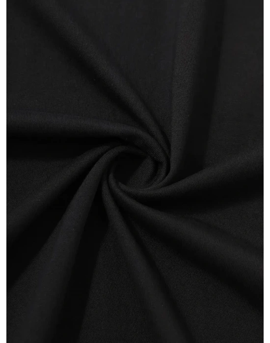 20/1 Penye Compack Palmiye Baskılı Oversize Bisiklet Yaka Kısa Kol T-shirt - Siyah