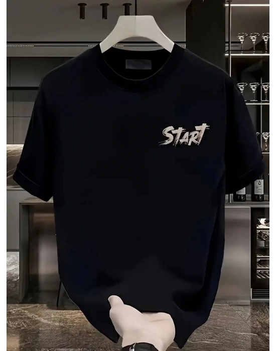 20/1 Penye Compack Start All Over Baskılı Oversize Bisiklet Yaka Kısa Kol T-shirt - Siyah