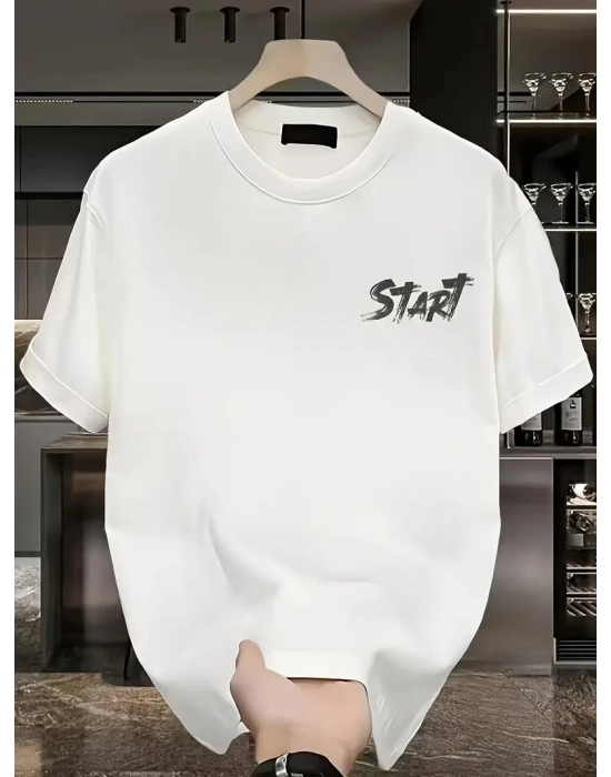 20/1 Penye Compack Start All Over Baskılı Oversize Bisiklet Yaka Kısa Kol Yazlık T-shirt - Beyaz