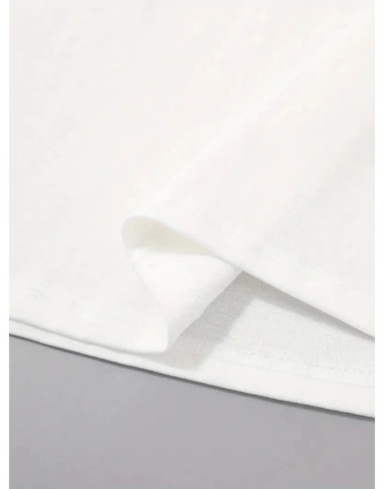 20/1 Penye Compack Uçak Baskılı Oversize Bisiklet Yaka Kısa Kol T-shirt - Beyaz