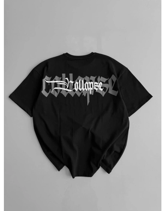 20/1 Penye Compack Unisex Baskılı Oversize Bisiklet Yaka Kısa Kol Yazlık T-shirt - Siyah