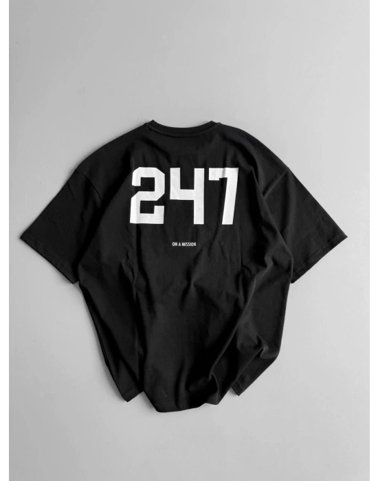 20/1 Penye CompackBaskılı Oversize Bisiklet Yaka Kısa Kol Yazlık T-shirt - Siyah