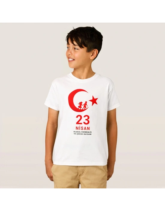 23 Nisan Çocuk Bayramı Baskılı Özel T-shirt - Beyaz
