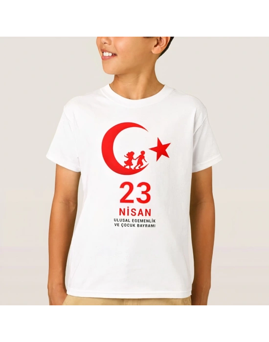23 Nisan Çocuk Bayramı Baskılı Özel T-shirt - Beyaz