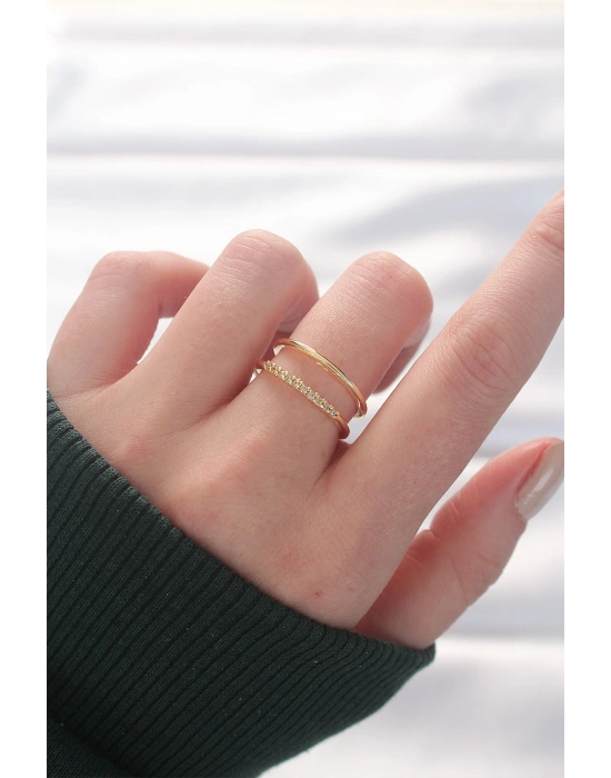 2li Görünümlü Su Yolu Tasarımlı Gold Renk Ayarlanabilir Yüzük