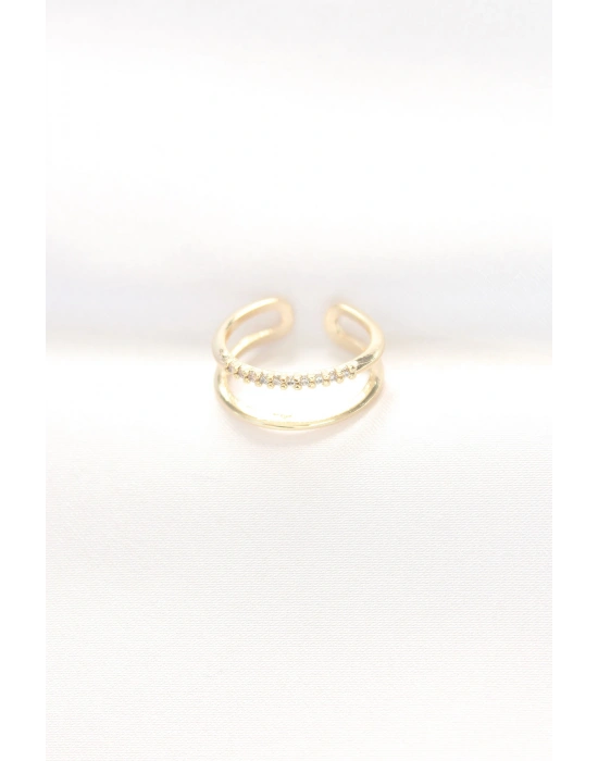 2li Görünümlü Su Yolu Tasarımlı Gold Renk Ayarlanabilir Yüzük